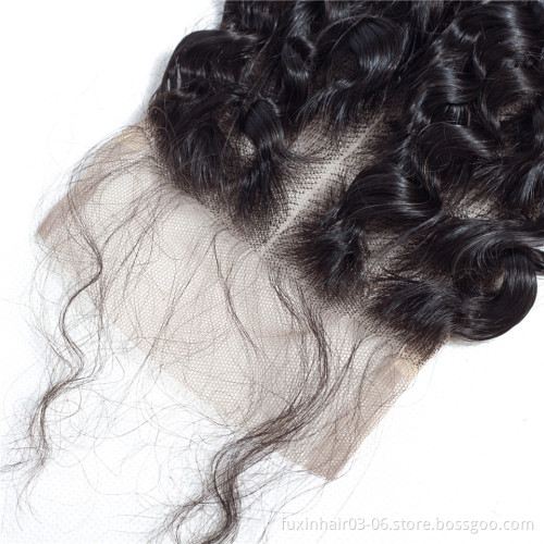 Hair Lace Closure Middle Part Deep Wave Tangle Free Sample Virgin Indian Real Mink Remy Hair Hair WEAVING Machine Double Weft